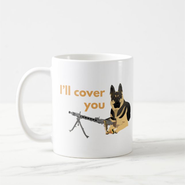 German Shepherd Dog with a Machine Gun Coffee Mug (Left)
