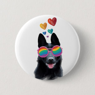 German Shepherd Dog with Hearts Valentine's Day 6 Cm Round Badge