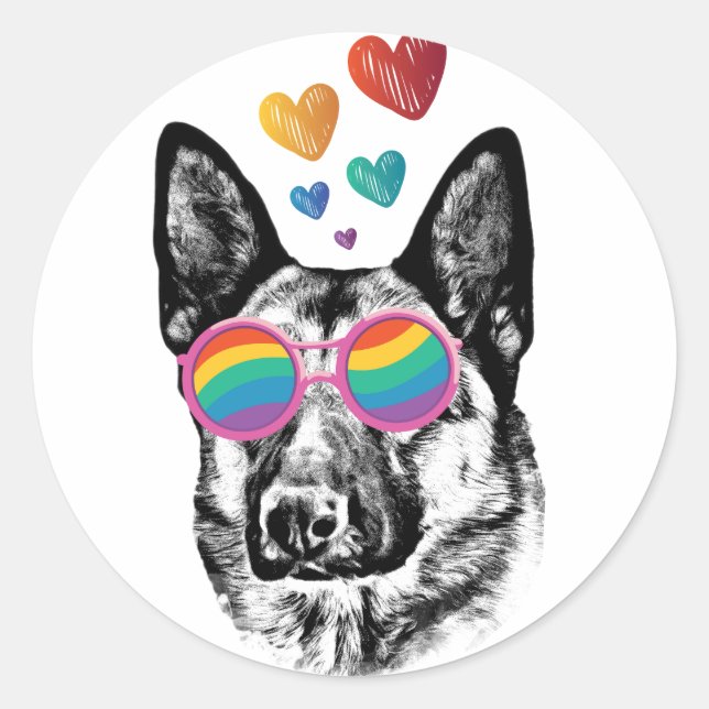 German Shepherd Dog with Hearts Valentine's Day  Classic Round Sticker (Front)