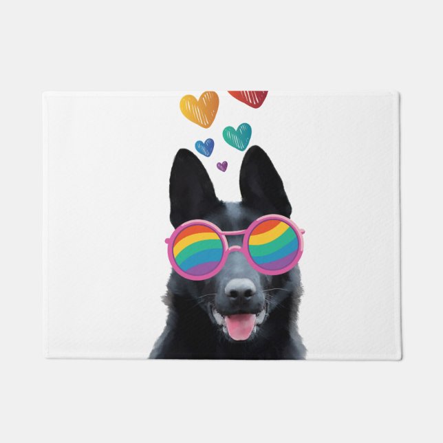 German Shepherd Dog with Hearts Valentine's Day Doormat (Front)