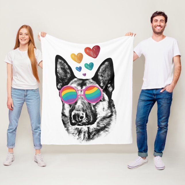 German Shepherd Dog with Hearts Valentine's Day Fleece Blanket (In Situ)