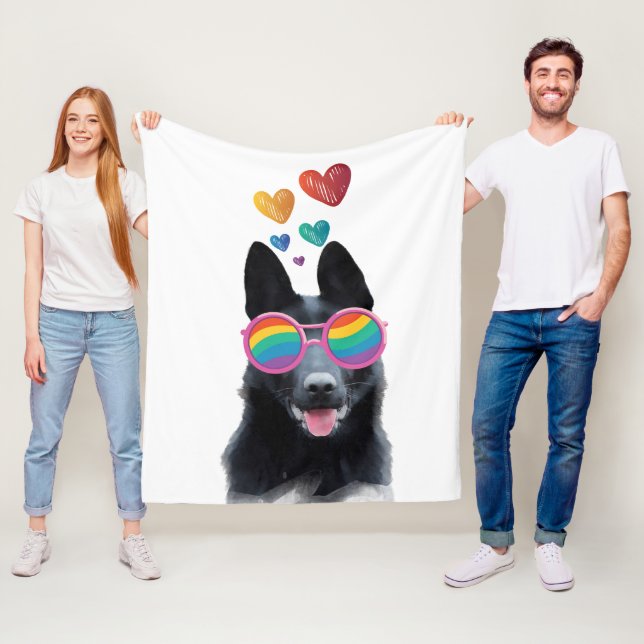German Shepherd Dog with Hearts Valentine's Day  Fleece Blanket (In Situ)
