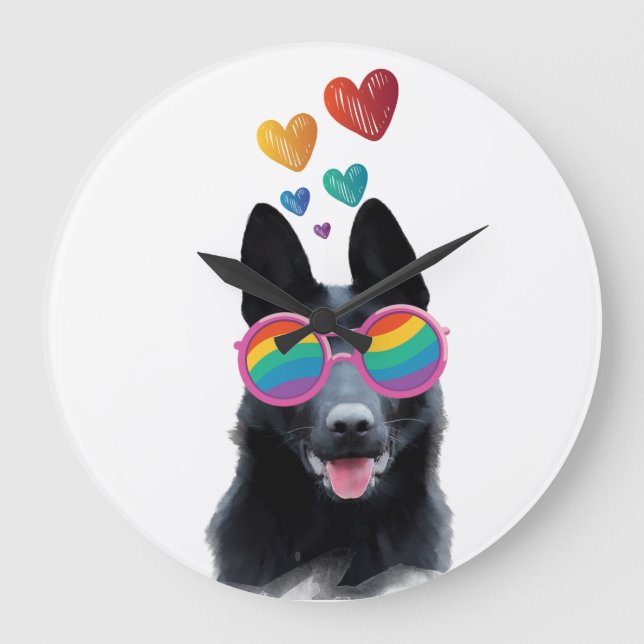 German Shepherd Dog with Hearts Valentine's Day  Large Clock (Front)