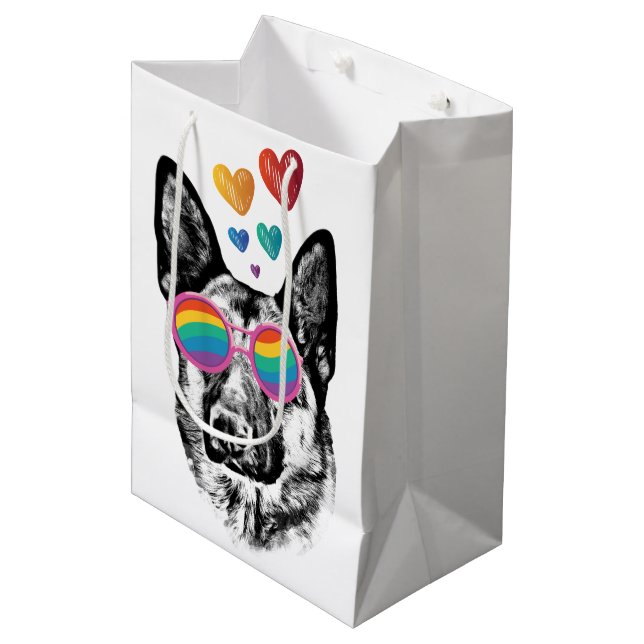 German Shepherd Dog with Hearts Valentine's Day Medium Gift Bag (Front Angled)