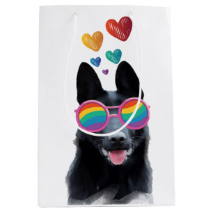 German Shepherd Dog with Hearts Valentine's Day  Medium Gift Bag