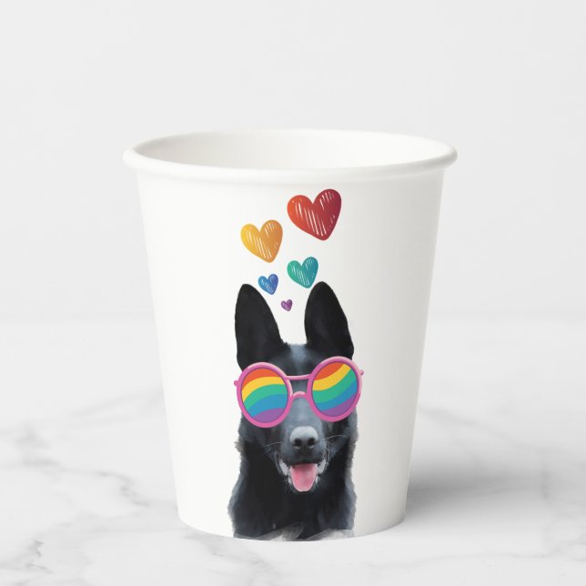German Shepherd Dog with Hearts Valentine's Day Paper Cups (Front)
