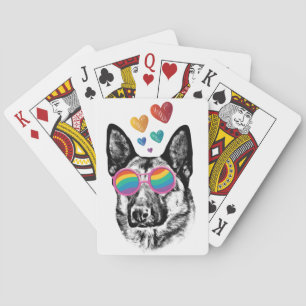 German Shepherd Dog with Hearts Valentine's Day Playing Cards