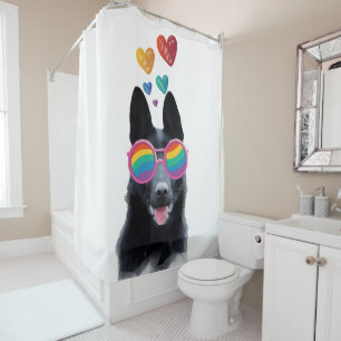 German Shepherd Dog with Hearts Valentine's Day Shower Curtain