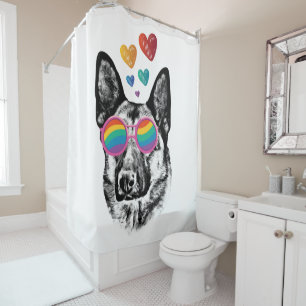 German Shepherd Dog with Hearts Valentine's Day Shower Curtain