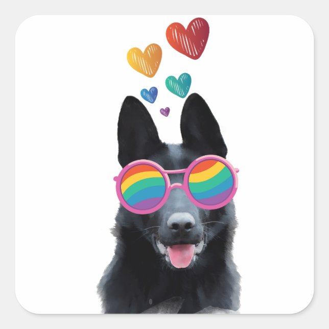 German Shepherd Dog with Hearts Valentine's Day Square Sticker (Front)