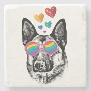 German Shepherd Dog with Hearts Valentine's Day Stone Coaster