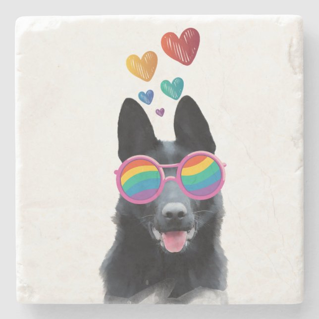 German Shepherd Dog with Hearts Valentine's Day  Stone Coaster (Front)