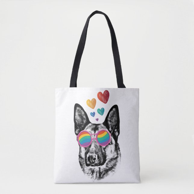 German Shepherd Dog with Hearts Valentine's Day  Tote Bag (Front)