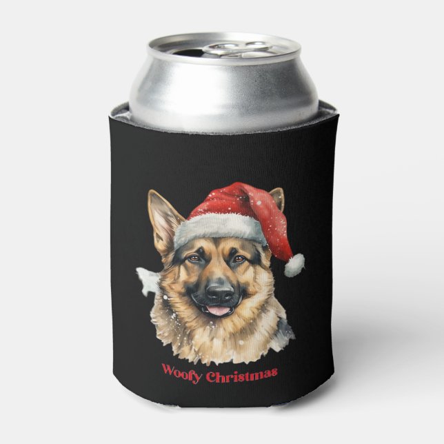 German Shepherd Dog Xmas Christmas Gift Ideas Woof Can Cooler (Can Front)