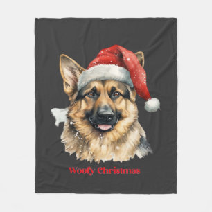 German Shepherd Dog Xmas Christmas Gift Ideas Woof Fleece Blanket