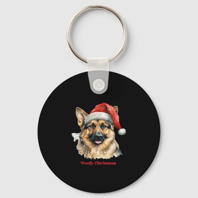 German Shepherd Dog Xmas Christmas Gift Ideas Woof Key Ring (Front)