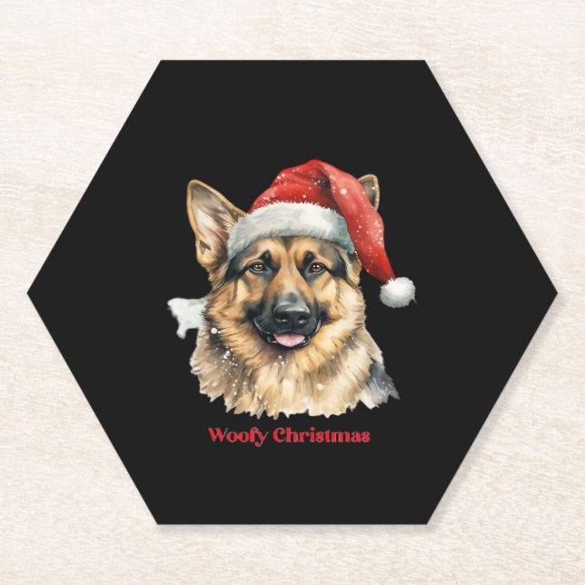 German Shepherd Dog Xmas Christmas Gift Ideas Woof Paper Coaster (Front)