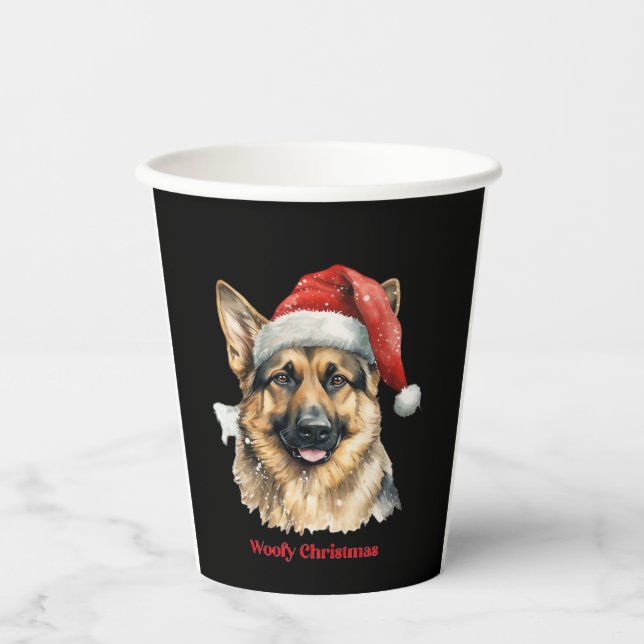 German Shepherd Dog Xmas Christmas Gift Ideas Woof Paper Cups (Front)