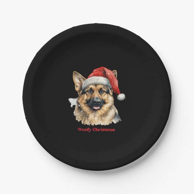 German Shepherd Dog Xmas Christmas Gift Ideas Woof Paper Plate (Front)