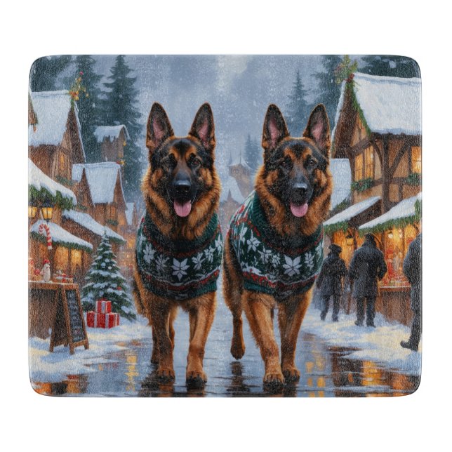 German Shepherd Dogs Christmas Snow Holiday Cutting Board (Front)