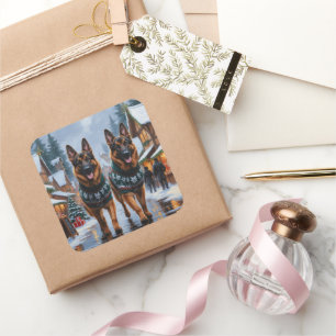 German Shepherd Dogs Christmas Snow Holiday Square Sticker