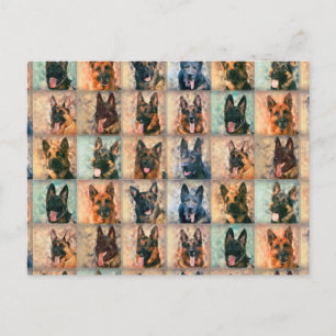 German Shepherd Dogs - GSD - Digital Art Collage Postcard