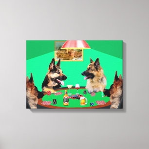 German Shepherd dogs Playing Poker Canvas Print