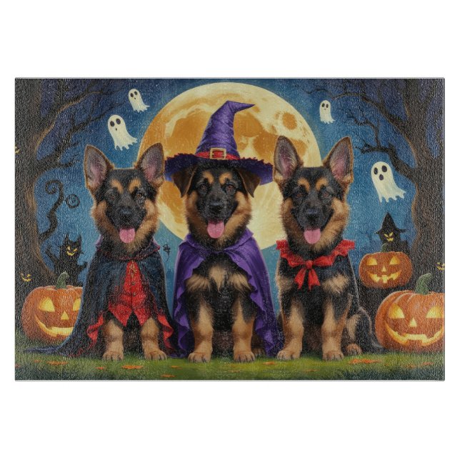 German Shepherd Dogs Pumpkin Halloween Funny Cutting Board (Front)