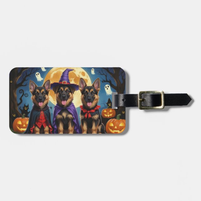 German Shepherd Dogs Pumpkin Halloween Funny Luggage Tag (Front Horizontal)