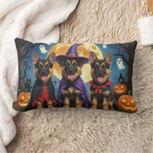 German Shepherd Dogs Pumpkin Halloween Funny Lumbar Cushion