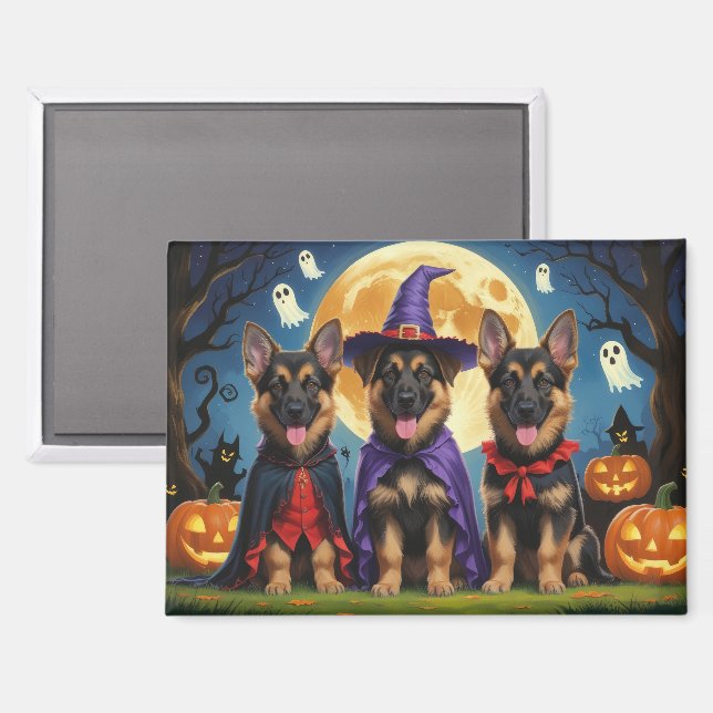 German Shepherd Dogs Pumpkin Halloween Funny Magnet (Front/Back)
