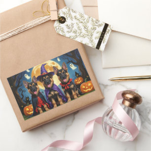 German Shepherd Dogs Pumpkin Halloween Funny Rectangular Sticker