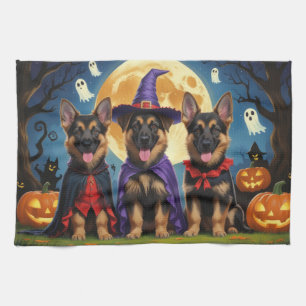 German Shepherd Dogs Pumpkin Halloween Funny Tea Towel