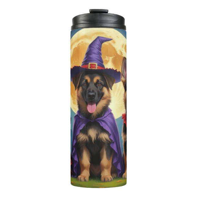 German Shepherd Dogs Pumpkin Halloween Funny Thermal Tumbler (Front)