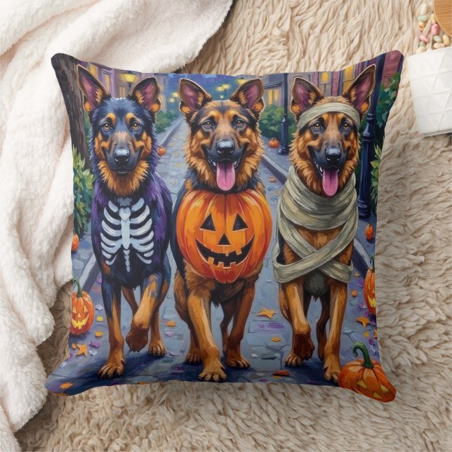German Shepherd Dogs Trick-or-Treating Halloween Cushion (Blanket)
