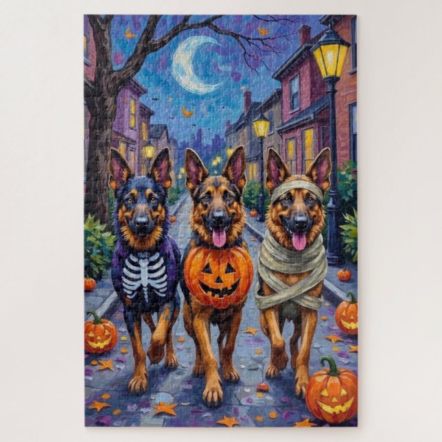 German Shepherd Dogs Trick-or-Treating Halloween Jigsaw Puzzle (Vertical)