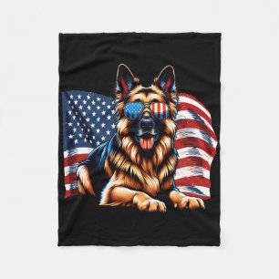 German Shepherd Dogs Usa Flag Patriotic Sungles Fr Fleece Blanket