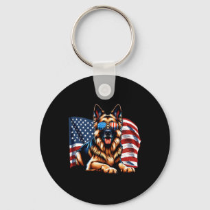 German Shepherd Dogs Usa Flag Patriotic Sungles Fr Key Ring