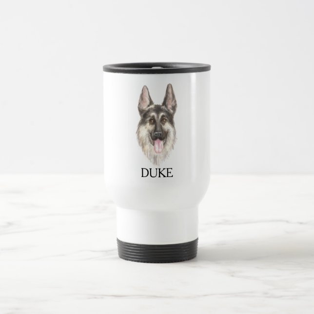 German Shepherd Drawing Personalised  Travel Mug (Center)