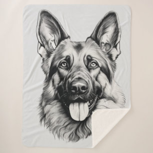 German Shepherd Drawing Portrait Sherpa Blanket