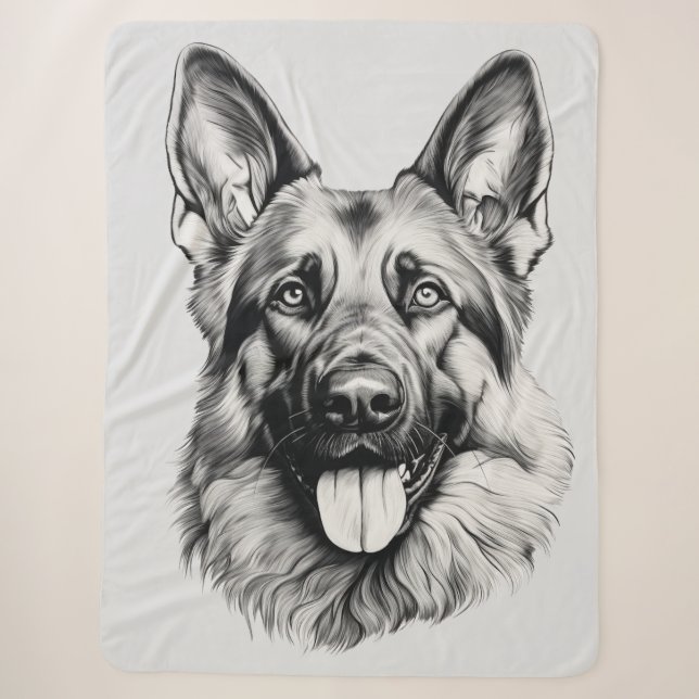 German Shepherd Drawing Portrait Sherpa Blanket (Front)