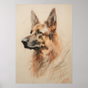 German Shepherd Drawing Poster