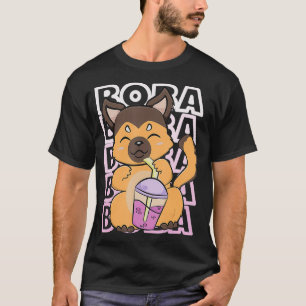 German Shepherd Drinking Boba Milk Bubble Tea T-Shirt