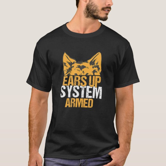 German Shepherd Ears Up System Armed Funny Dog T-Shirt (Front)