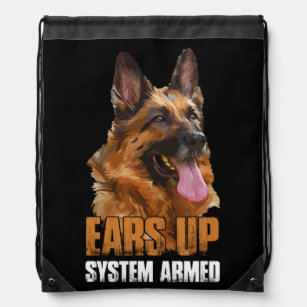 German Shepherd  Ears Up System Armed Funny Gifts Drawstring Bag