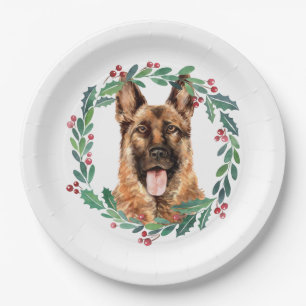 German Shepherd Elegant Dog Christmas Holiday Paper Plate