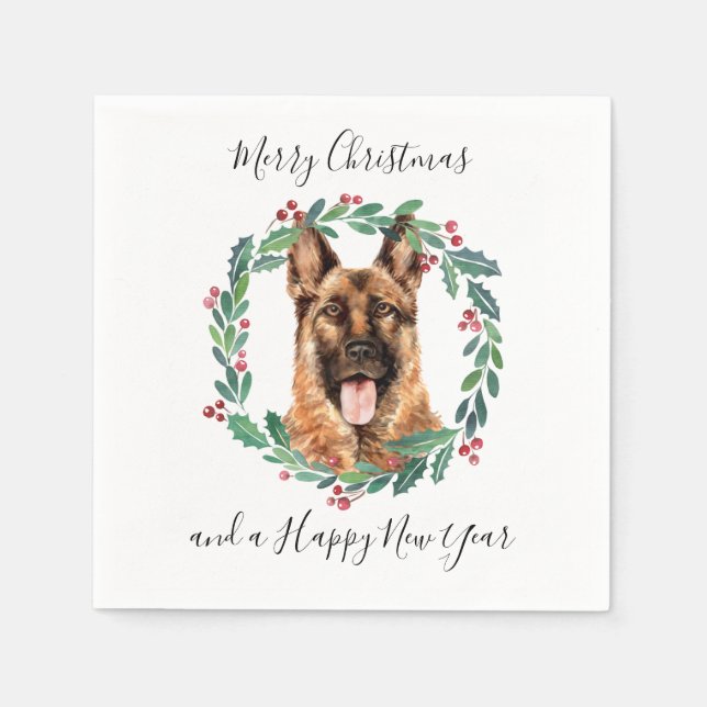 German Shepherd Elegant Dog Merry Christmas  Napkin (Front)