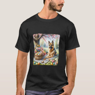German Shepherd Enjoying A Picnic With Festive Egg T-Shirt