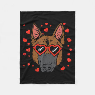 German Shepherd Face Heart Gles Valentines Day Dog Fleece Blanket