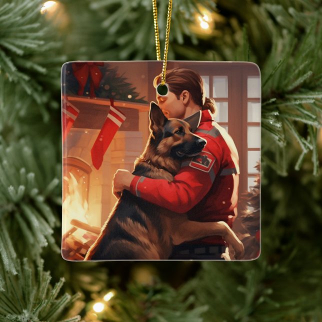 German Shepherd Fireman, Lovers Gifts For Women Ceramic Ornament (Tree)